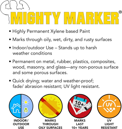 PM-19 3.2mm 4.8mm 13ml 6 6 pack Industrial Paint Marker, Xylene-Based, Permanent & Quick-Dry, Bullet / Chisel Dual Tip