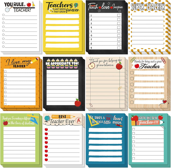 Teacher Notepad Sets, 24 Pcs Lined Notepads for Teacher Appreciation, Memo Notepads, Colored Sticky Paper Notes