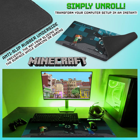 Minecraft Desk Pad for Kids, Non-Slip Mouse Mat 80 x 35cm, Gamer Gifts in Blue