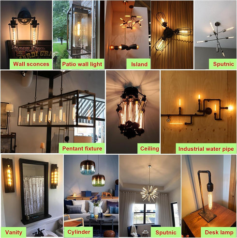 7.3 Inch E26 LED Bulb, 60 Watt Dimmable, 3000K Warm White, T10 Long Clear Glass, 4 Pack