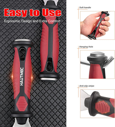 HAUTMEC 2pc Putty Knife Set, 2.5 in Straight and 3 in Offset Scrapers, Heavy Duty Stainless Steel Blade