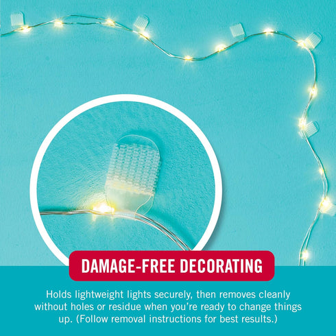 24 Pack VELCRO Brand Indoor Light Clips for Hanging Fairy Lights and Twinkle Lights, Adhesive Transparent Wall Clips