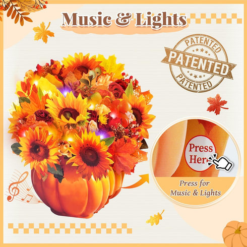 APOTODITO Thanksgiving Cards, Pop Up Fall Sunflower Bouquet with Music and Light, Thanksgving Gifts Sunflower Gifts