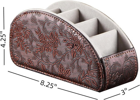 Arniche 5 Leather Remote Control Holder,Universal TV Remote Organizer with Compartments,Desktop or Bedside Table