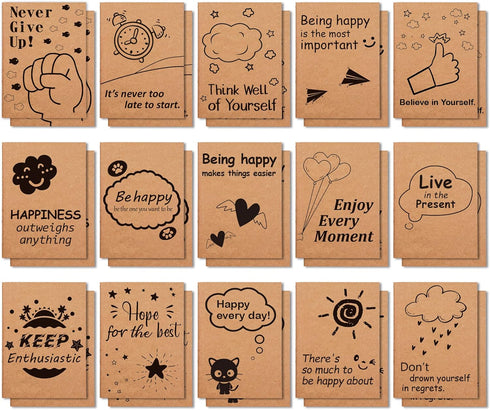 feela 30 Pack Kraft Notebooks, 15 Designs A6 Cute Mini Pocket Notebooks, Lined Motivation Small Journal, 4.1 x 5.8 in