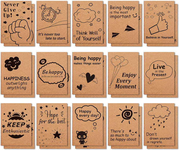 feela 30 Pack Kraft Notebooks, 15 Designs A6 Cute Mini Pocket Notebooks, Lined Motivation Small Journal, 4.1 x 5.8 in