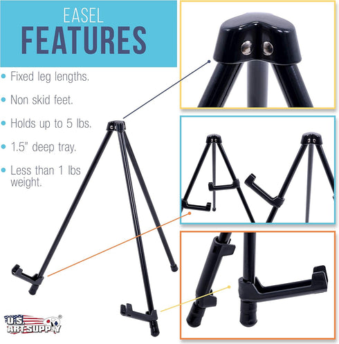 U.S. Art Supply 14" High Black Steel Tabletop Easel, Pack of 6, Adjustable Holders