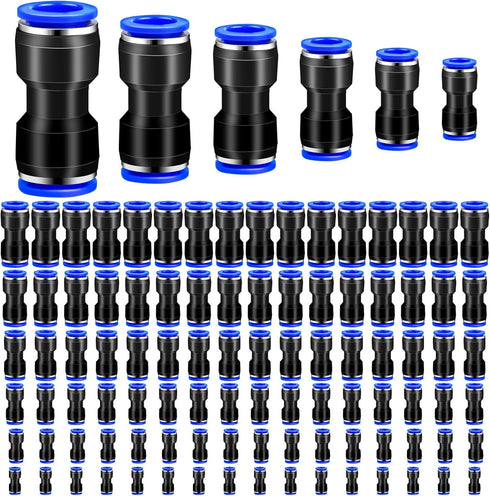 120 Pcs Straight Push Connectors - 4 6 8 10 12 mm Air Hose Fittings Quick Release Pneumatic Connectors
