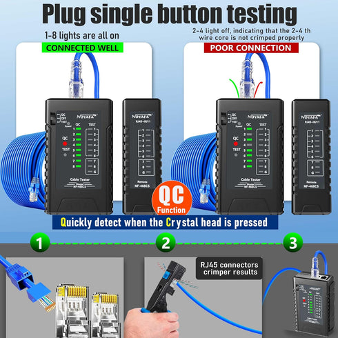 NF-468CS Ethernet Cable Tester, RJ45/RJ11/CAT5/CAT6/CAT5E/CAT6A/CAT7/POE, UTP/STP Continuity Tester, Network Tools