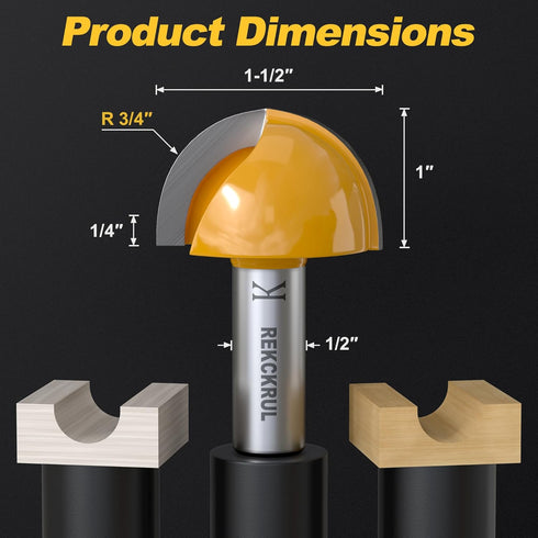 Set Set, 1/2 inch 1-1/2 inch 1 Core Box Router Bit Precision, Durability, and Versatility in One with Shank Cutting