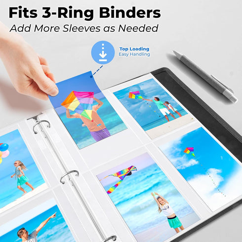 Dunwell Photo Sleeves for 3-Ring Binder, 3.5x5, 25 Pack for 200 Pictures, Acid-Free Poly Plastic Refill Pages