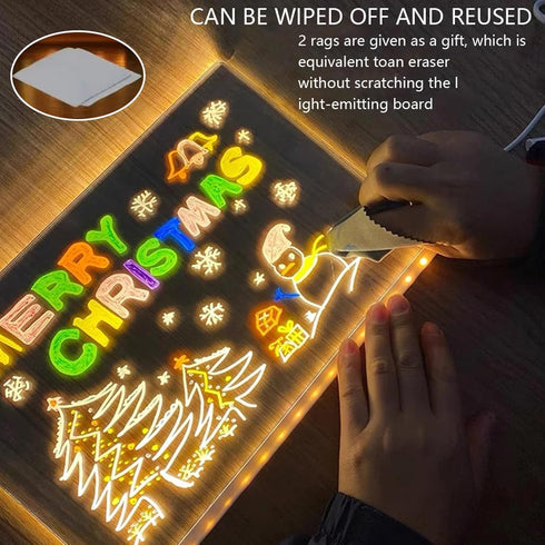LED Note Board with Colors - Acrylic Dry Erase Board with Light, Glowing Message Marker Board for Kids with Stand