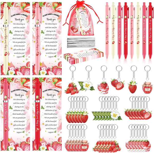 YLOLUL 180 Pcs Strawberry Baby Shower Gifts for Guest A Berry Sweet Baby