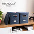 PRANDOM File Organizer Box - Set of 2 Collapsible Decorative Linen Storage with Lids for Office Cabinet (Navy Blue)