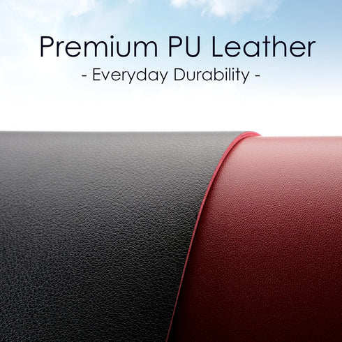 WAYBER Leather Desk Pad Protector, Waterproof Mouse Pad, PU Desk Mat for Office/Home/Work/Cubicle (Black/Red)