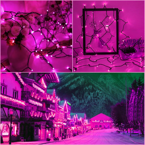 YAOZHOU 2 Pack 144ft 400LED 8 IP44 Valentines Day Solar Christmas String Lights Outdoor Pink Fairy Lights with Modes