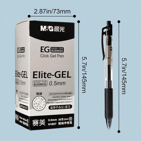 M&G Gel Pens, 0.5mm Black Medium Point, 30 PCS Retractable Gel Ink Rollerball Pens with Comfort Grip