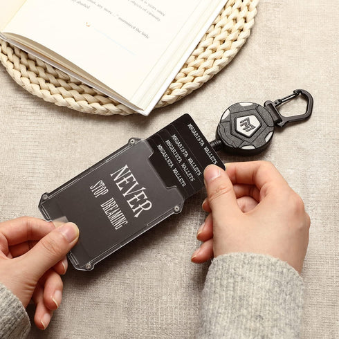 MNGARISTA Retractable Badge Holder, Heavy Duty Carabiner Keychain with 31.5" Retractable Badge Reel, Black