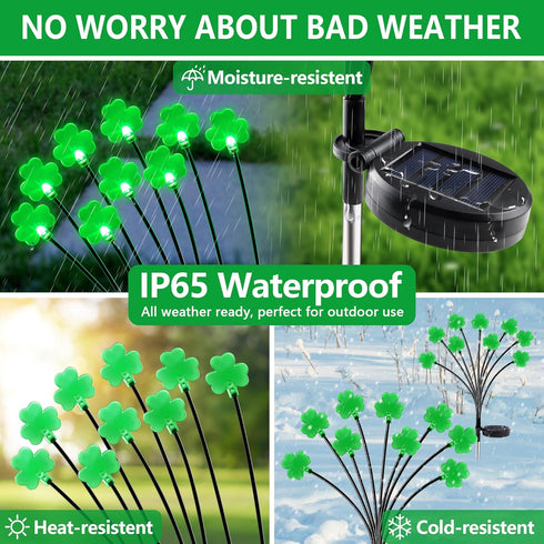 2 Pack St Patricks Day Decorations, 18 LED Lucky Green Shamrock Solar Lights with 2 Modes for Yard Garden Lawn Pathway