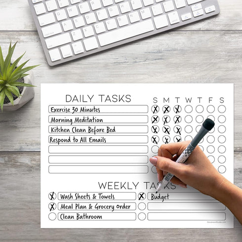 Dry Erase Whiteboard Task Planner by Glassboard Studio, Removable Adhesive Decal with Fine-Tip Magnetic Marker Included