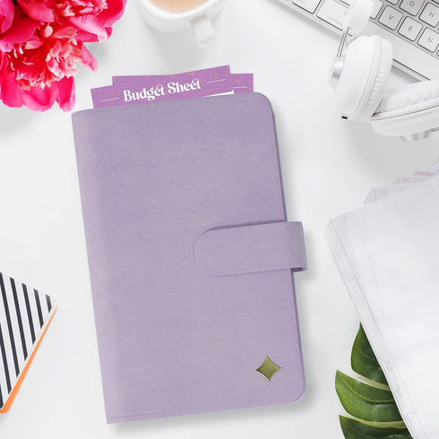 SOUL MAMA Budget Binder with Cash Envelopes - Purple Money Organizer for Cash, A6 Binder for Budgeting