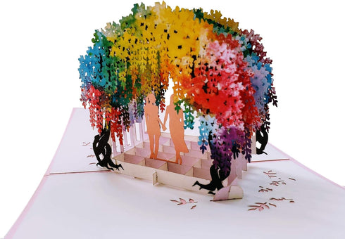 iGifts And Cards Lesbian Rainbow Wisteria Flower Tunnel 3D Pop Up Greeting Card for Wedding, Anniversary