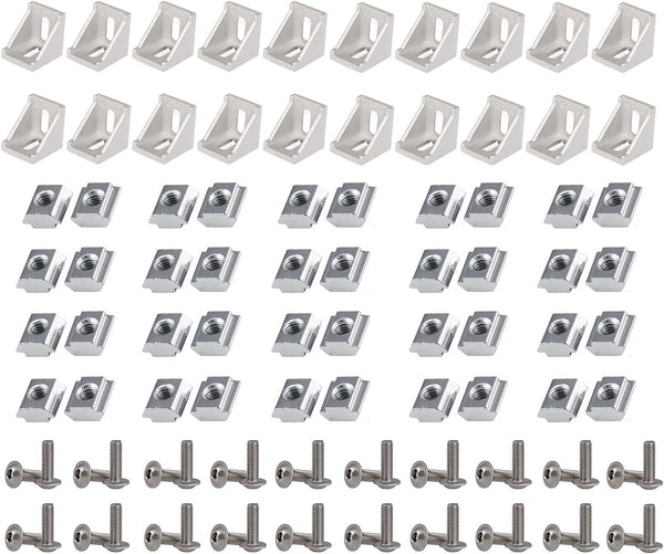 2020 Series Aluminum Profile Connector Set, 20pcs Corner Bracket, 40pcs T-Slot Nuts & Screws for 6mm Slot Aluminum