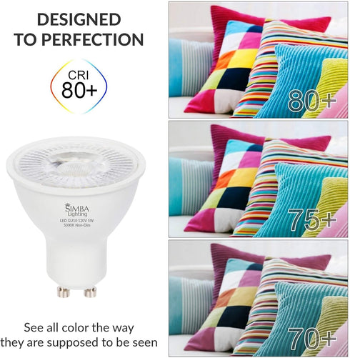 Simba Lighting LED GU10 5W Non-Dimmable Spot Light Bulb, 6 Pack, Halogen 50W Replacement, 5000K