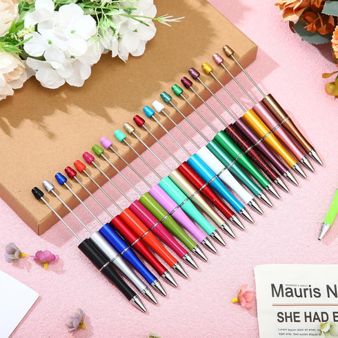 Kosiz 100 Pieces Plastic Beadable Pens - Black Ink Ballpoint Pens with 100 Refills for DIY Gifts for Kids and Students