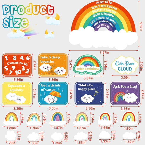 Tatuo 69 Pcs Calm Down Cloud Mini Bulletin Board Set, Rainbow Cloud Cutouts for Classroom