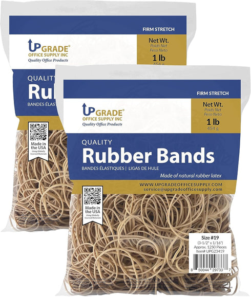 Upgrade Office Supply UPG23419PK2 Rubber Bands, Size #19, 1 lb. Bags, Natural Crepe Color, Made in USA
