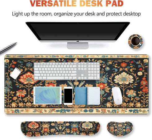 Set, ARTSO Desk Mat Mouse Pad with Wrist Rest Support + Keyboard Wrist Rest + Large Mouse Pad + Coaster, Extended