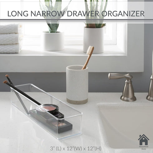 Simplify Long Multi-Purpose Drawer Organizer | Transparent | Office Supplies | Storage | Bathroom | Accessories
