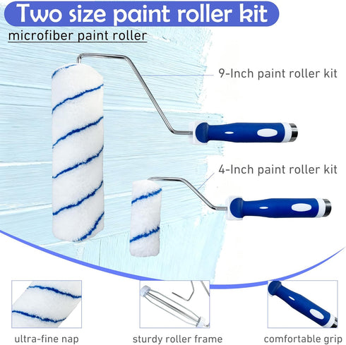 Dekonmon 16PCS, 9&4 Inch 2-4FT 4 Paint Roller Kit Paint Roller with Adjustable Stainless Steel Extension Pole