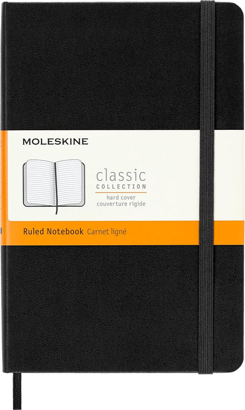 Moleskine Classic Notebook, Hard Cover, Medium (4.5" x 7") Ruled/Lined, Black, 208 Pages