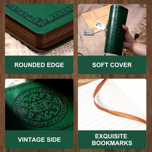 CAGIE Leather Vintage Journal for Men Soft Cover Lined Pages Notebook 180 Lay Flat for Writing Travel Diary, 5.7'' x 8.3'', Dark Green by CAGIE