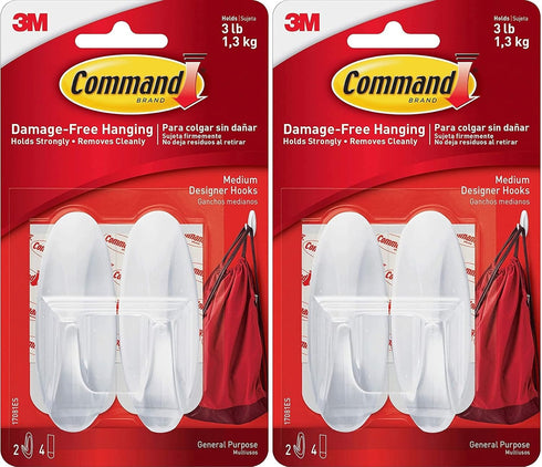 Command Designer Hooks - Medium, White, 4-Hooks