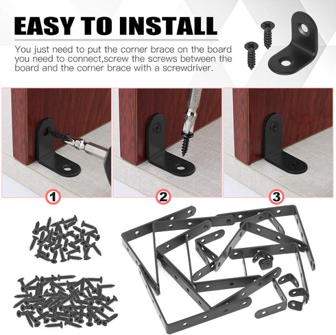Hilitchi 20 Pack) Stainless Steel Black L Bracket Corner Brace and Straight Bracket with Screws Corner Fastener