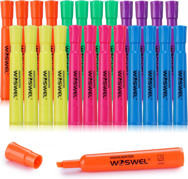 Highlighters Bulk, 24 Pack Tank Style Highlighters in Assorted Fluorescent Colors, 6 Bright Colors for School Supplies