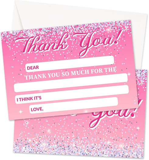 HMJKL Pink Glitter Thank You Cards Fill In The Blank, Rose Gold Thank