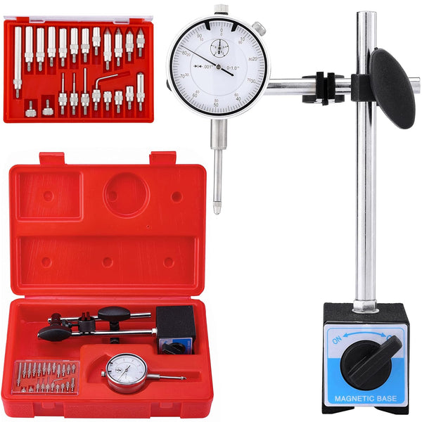 Mornajina Dial Indicator with Magnetic Base, 0-1.0" Tester Gage, 0.001" Precision