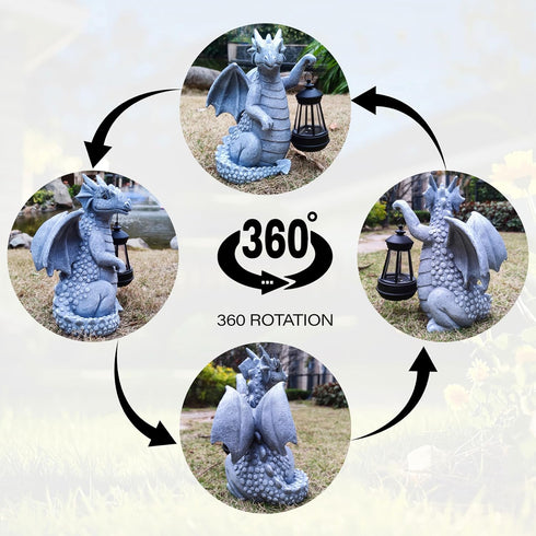 VIOYOUNS Solar Garden Decor Dragon Statues with Solar Lantern,Dragon Figurine Lights Outdoor Decorations for Yard Lawn