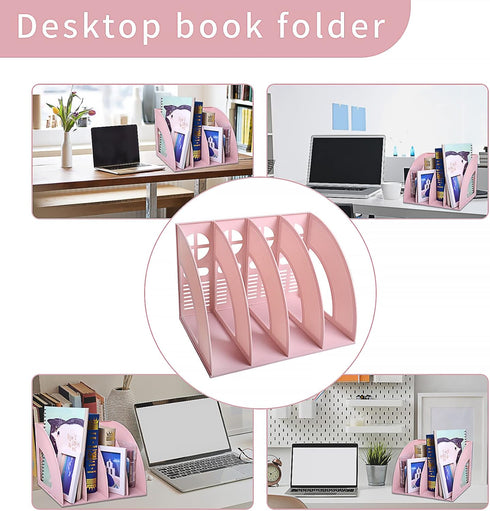 SAYEEC Sturdy Magazine Holder, 4 Compartments Plastic Desktop File Organizer for Office Storage