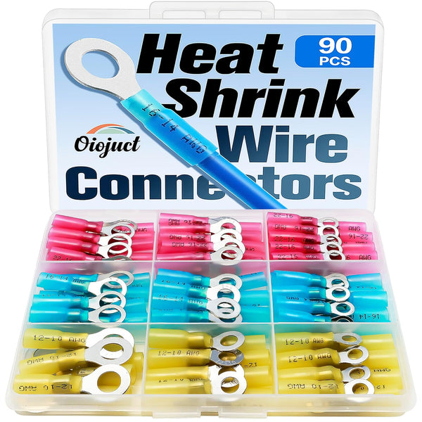 90Pcs Heat Shrink Wire Connectors Electrical Kit - Oiojuct Marine Automotive Wiring Crimp Terminals Assortment