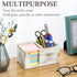 MyGift Shabby White Washed Solid Wood Sticky Note Holder, Office Desktop Storage Caddy for Memo Pads and Pens