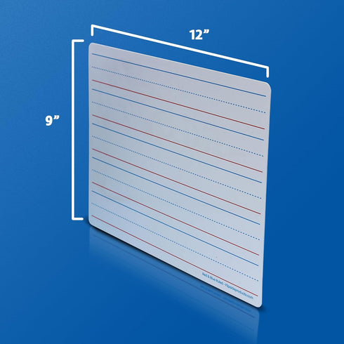 Flipside Products 9" x 12" Two-Sided Magnetic Red & Blue Ruled/Plain Dry Erase Learning Mat, 24 Pack