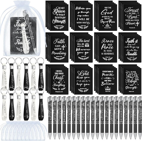 Spakon 192 Pcs/48 Set Christian Gifts Bulk, Bible Verse Bamboo Pens, Prayer Notebooks, Inspirational Religious Gifts