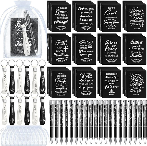 Spakon 192 Pcs/48 Set Christian Gifts Bulk, Bible Verse Bamboo Pens, Prayer Notebooks, Inspirational Religious Gifts