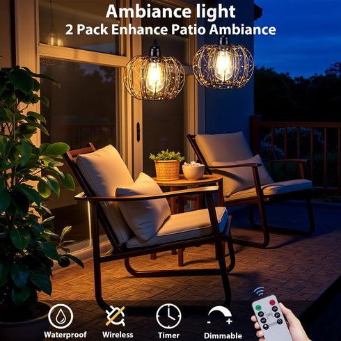 4 (2) Battery Operated Hanging Outdoor Chandelier, Battery Operated Gazebo Pendant Light Outdoor Waterproof, No Wiring