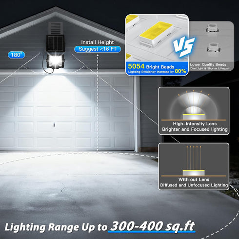 60W 7000LM 6500K 13FT Solar Flood Light Outdoor Waterproof, Motion Sensor LED Street Light, Dusk to Dawn Solar-Powered